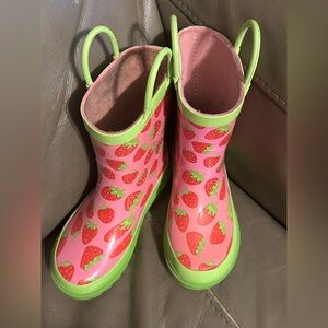 Kids Strawberry Print Rain Boots - Pink and Green